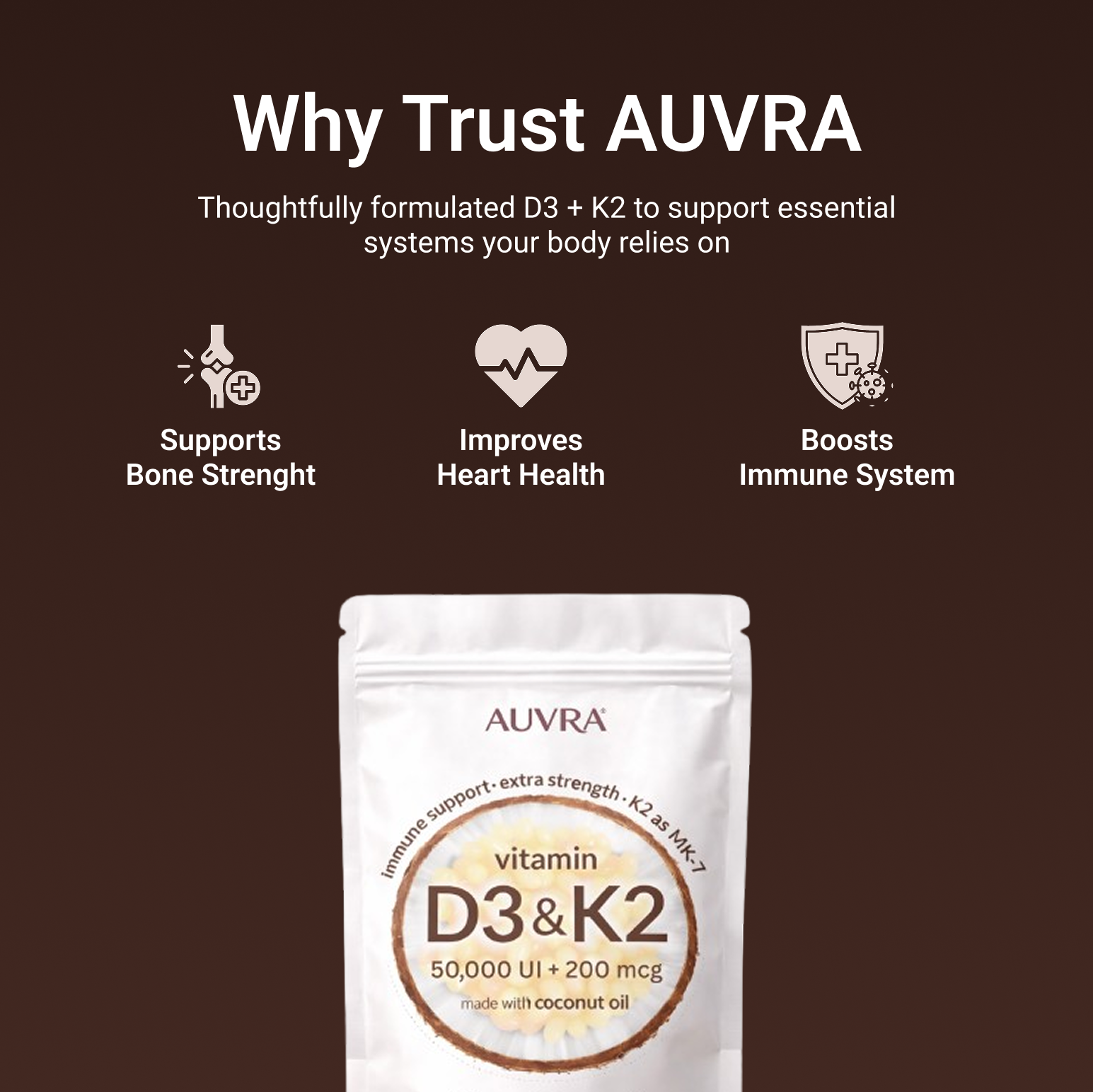 Vitamin D3 K2 Supplement Softgels